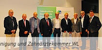 Patientenberatungsstelle(v.l.n.r): J. Rieckesmann, Präsident ZÄKWL, Dr. J. Droste, H. Entfellner, R. Winkelmann, Mitglied des Hauptausschusses KZVWL, Dr. R. Kempka, Dr. F. Schaltenberg, Dr. C. Pieper, H.J. Beier, Dr. H. Seib, Vorstandsvorsitzender KZVWL